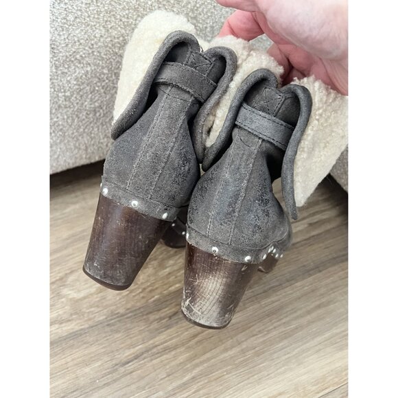 UGG Lynnea Shearling Studded boots Charcoal Grey, wooden heels SZ: 8 - Picture 2 of 8